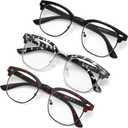 racico Blue Light Glasses for Men & Women - Mixed Material + Metal Frames with UV Protection Coating (A5 Bright Black/Gray Leopard/Red Leopard)