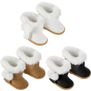 Bencailor 3 Pairs Doll Shoes 18 Inch Doll Boots Winter Dolls Snow Boots Christmas Accessories for Dress up(Black White Brown)