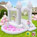 FBSPORT White Bounce House, Inflatable Bouncer with Air Blower,Indoor & Outdoor Bouncy Castle with Big Ball Pit for Wedding Party Kids Birthday Party, Easy to Install, Large
