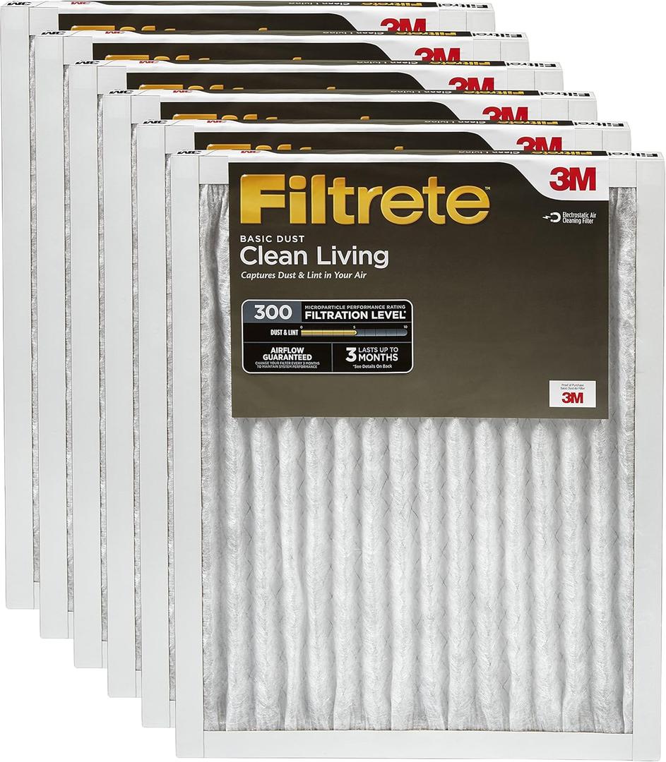 Filtrete Clean Living Basic Dust Filter, MPR 300, 16" x 25" x 1" 6-Pack