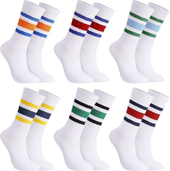 6 Pairs Crew Sport Socks Women Striped Crew Socks Retro Athletic Socks Casual Cotton Stretchy Socks Unisex MultiColor