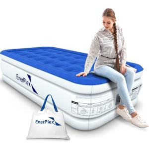 EnerPlex Twin Air Mattress with Built-in Pump - 16 Inch Double Height Inflatable Mattress for Camping, Home & Portable Travel - Durable Blow Up Bed with Dual Pump - Easy to Inflate/Quick Set Up