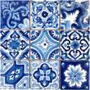 DYARI Set of 9 Decorative Ceramic Tiles  Hand Painted Indoor & Outdoor  Artisan Top Kitchen  Mediterranean Decorative 4x4 / One Tile Durable Colorful (Blue, 9 Tiles (1 Sq Ft))