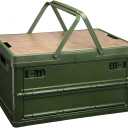 PATIKIL Collapsible Storage Bins with Lids and Handle, 1 Pcs 55L 14.5Gal Plastic Camping Storage Box Stackable Side Opening Organizer Basket for Car Rv Office Home, Green