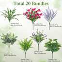 DEMIUKO 20 Bundles Artificial Plants Outdoor Fake Flowers UV Resistant Faux Greenery Stems Fake Ferns Shrubs Plastic Plants for Garden Patio Porch Yard Window Box Home Decor (Lavender Flower, 20PCS)
