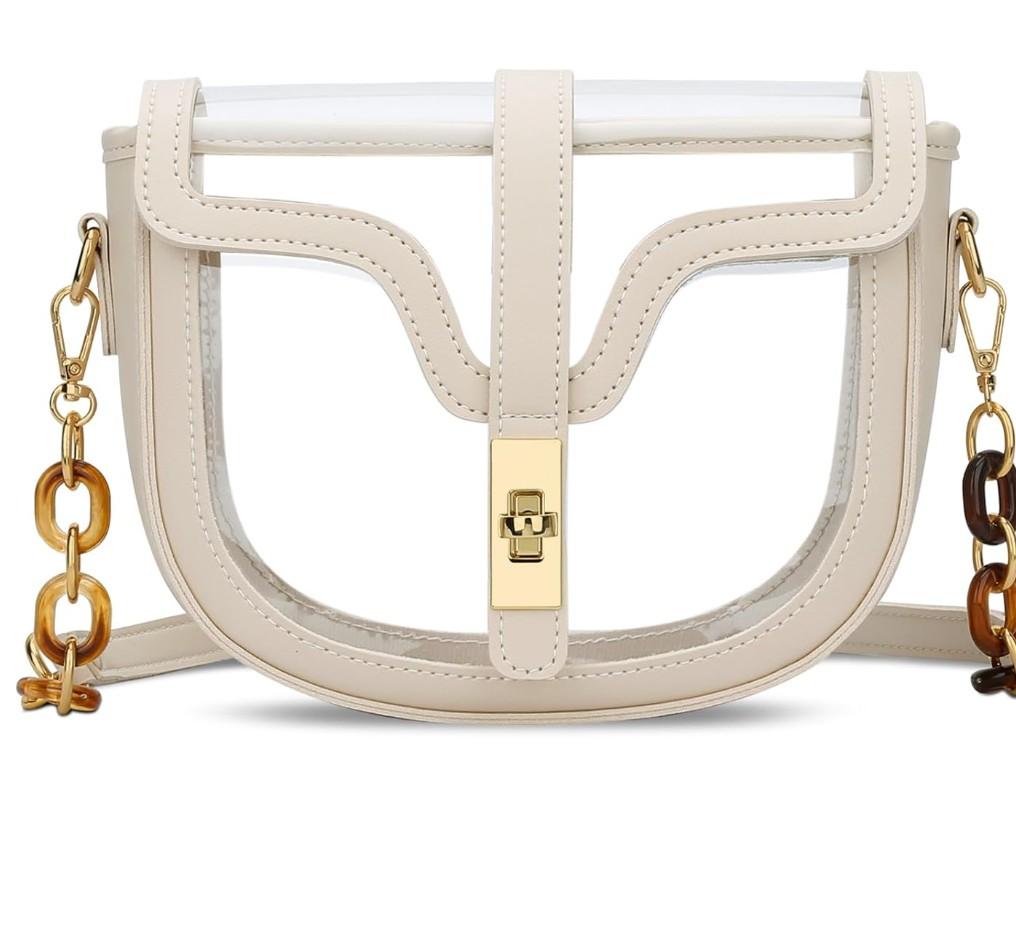 KKXIU Clear Crossbody Bag for Women Stadium Approved Vegan Leather Concert Shoulder Sports See-Through Purse