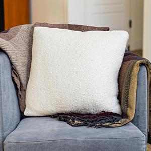SAMIAH LUXE Cream Teddy Boucle Pillow Covers 18x18 2pcs for Home Living Room Decor, Sherpa Textured Decorative Throw Pillow Covers for Boho Decor, Square Throw Cushion Euro Shams for Modern Farmhouse (Vanilla)