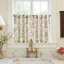 jinchan Small Window Curtains 30 Inch Linen Floral Curtain Set for Kitchen Bathroom Cafe Curtains Light Filtering Window Treatment Farmhouse Cottagecore Back Tab Drapes 2 Panels Taupe on Beige