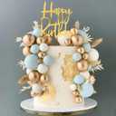 Blue Balls Cake Topper Boho Grass Cake Topper Blue White Gold Pearl Balls Happy Birthday Cake Decorations for Wedding Birthday Boho Themed Supplies (Blue)
