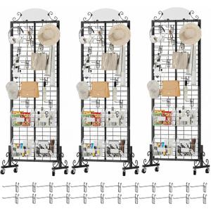 Urban Deco 3 Pack 2.2'x6.2' FT Gridwall Panel Display Stands with 24 Hooks