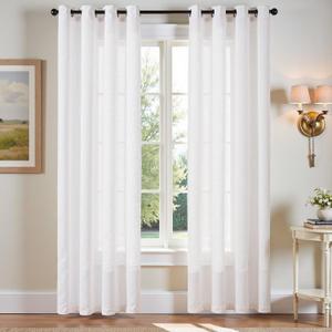 jinchan White Linen Blend Curtains for Living Room 84 Inch Length 2 Panels Set Semi Sheer Light Filtering Grommet Curtains for Bedroom Light Weight Soft Window Grommet Drapes Cream 50W x 84L Inch