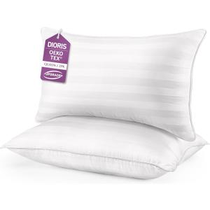 DIORIS Pillows Queen Size Set of 2 - Luxury Hotel Collection Bed Pillows for Sleeping, Supportive Side Sleeper Pillow, Fluffy Down Alternative Microfiber Filled for Back, Stomach Sleepers