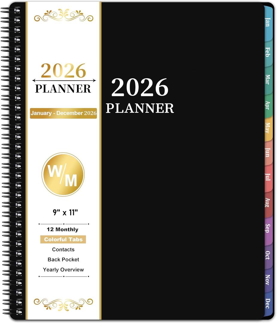 2026 Planner - Planner 2026 Weekly and Monthly, Jan 2026 - Dec2026, 9" x 11", 26 Planner Weekly and Monthly, 26 Calendar Planners with Colorful Tabs, Pocket - Black