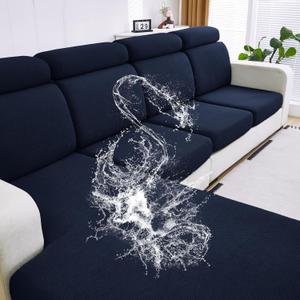 DISSA Waterproof Couch Cushion Covers, Washable Sofa Cushion Covers, Stretch Sofa Slipcovers, Thick Jacquard Fabric, Couch Sofa Covers for Pets Furniture Protector(3 Seaters + 1 Chaise, Navy)