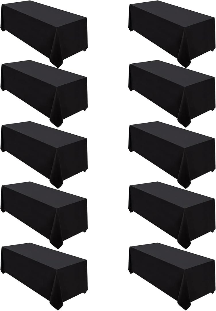 10 Pack 90x132 Inch Black Tablecloth for 6-8 Foot Rectangle Tables