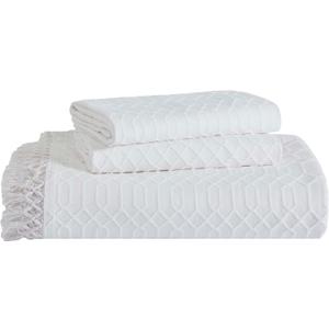 Superior Remi Cotton Blend 2 Piece Bedspread Set, Home Bed Decor, Oversized Bedspread, 1 Pillow Sham, Medium Weight Blanket, Geometric Fringe, Matelasse Coverlet, Bedding Essentials, Twin, White