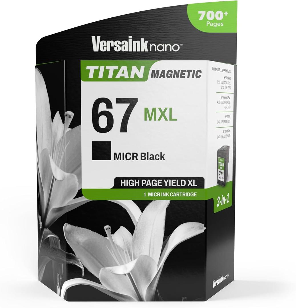 HP 67 MXL Titan-Magnetic (MICR 3-in-1) Black Ink Cartridge Replacement of HP 67 and 67 XL, Works with HP DESKJET 2723,2734,2755,2855,4133,4155,4255, Envy 6055,6075,6455,6475