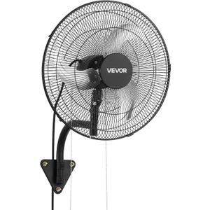VEVOR Wall Mount Fan, 18 in Wall Mounted Hanging Fan Oscillating, 3-Speed, Long Airflow Distance, Adjustable Rotation Angle, Mechanical Powerful for Industry, Commercial, Garage, Workshop, Gym, Black