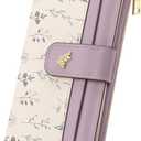 GAEKEAO Womens Wallet Slim Thin RFID Blocking Floral Vegan Leather Card Holder Bifold Long Ladies Wallet with Zipper Pocket (Purple)