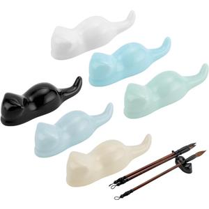 PH PandaHall 6PCS Cats Porcelain Brush Holder, 6 Colors Ceramic Pen Rest Holders Paint Brush Rest Stand for Calligraphy Painting and Art Supplies Colors Desk Organizer Ideal Gift, 1.29x3.7inch