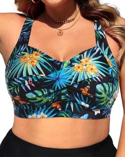 Daci Women Plus Size Push up Bikini Top Only Full Coverage Swimsuit Tops Twist Front Bathing Suit Bra for Large Bust 14w 1prs