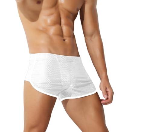 Zjswylyljs Mens Mesh Booty Short Lounge Running with Split Sides Men Sexy 3 Inch (US, Alpha, 3X-Large, Regular, Short, A White)