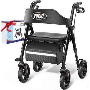 VOCIC Walkers for Seniors, Z21 Rollator Walker with Seat Supports 350lb, 8" Big Wheels for All Terrain, Ergonomic Arc Seat & 6" Ultra Backrest Foldable Walker, Dual Height Adjustment, Lightweight 2025