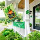 Happy St Patricks Day Gnome House Flag Burlap 28x40 Double Sided, Green Leprechaun Hat Shamrock Lucky Clover Holiday Party Sign Large Flags Yard Outdoor Decorations DF656-28