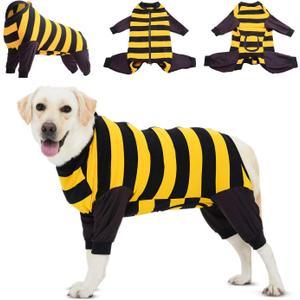 LovinPet Dog Recovery Suit for Large Medium Dogs Onesie for Shedding Skin Disease Pet Pajamas Anti Licking Bodysuit for Abdominal Wound After Surgery,Yellow/Black,L