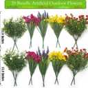 Grunyia 20 Bundles Artificial Flowers for Outdoors, UV Resistant Fake Plants, Faux Plastic Flowers for Home, Window Box, Porch, Indoor, Cemetery, Fall, Summer Decor