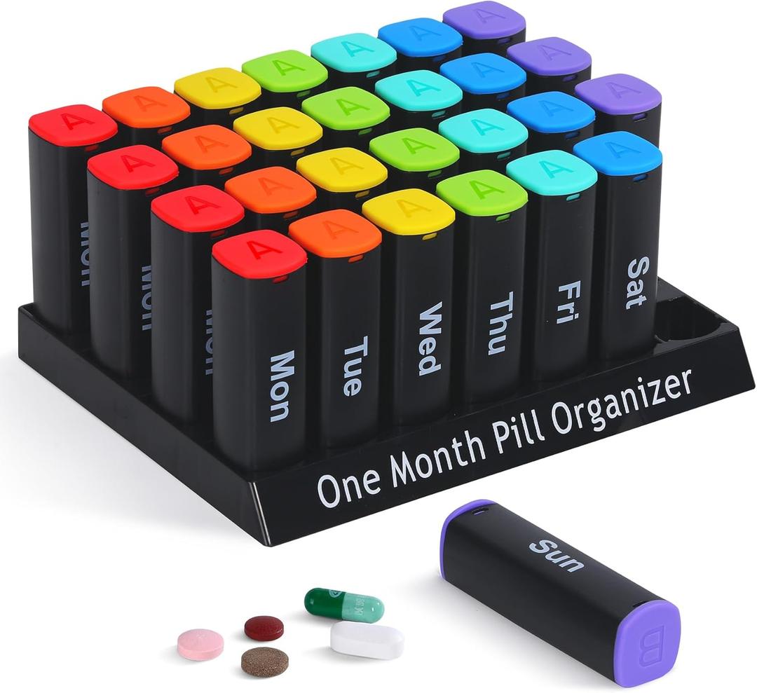 Monthly Pill Organizer 2 Times a Day - 28 Day Pill Box AM PM, Daily Medicine Organizer for Vitamins, Supplements, Medications - Large Travel-Friendly 4 Week Pill Case for Home & Travel