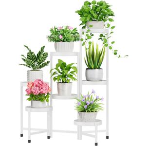 iDavosic.ly Plant Stand Indoor Outdoor, 7 Tier Corner Metal Flower Display Holder Shelf, Folding Tall Orchid Rack for Patio Balcony Porch Garden Living Room House, White