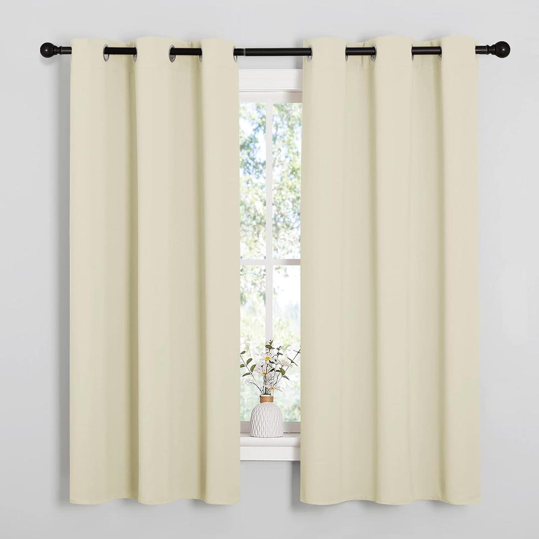 NICETOWN Kitchen Curtains for Decoration, Thermal Insulated Grommet Room Darkening Draperies/Panels for Laundry (Beige, 2 Panels, W42 x L63 inches)