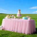 2-Pack Pink 2-in-1 Tulle Tablecloth for 5-Foot Rectangular Table Stretch Fitted Table Skirt & Cover for Baby Shower, Bridal, Birthday, Princess Party