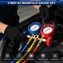 Luney 3 Way AC Gauges Set, AC Manifold Gauge Set for R134a R12 R22 R502 Refrigerant, Automotive HVAC Freon Recharge Kit with 4FT Flameproof Hoses, Couplers, Adapter, Self Sealing & Puncturing Can Tap
