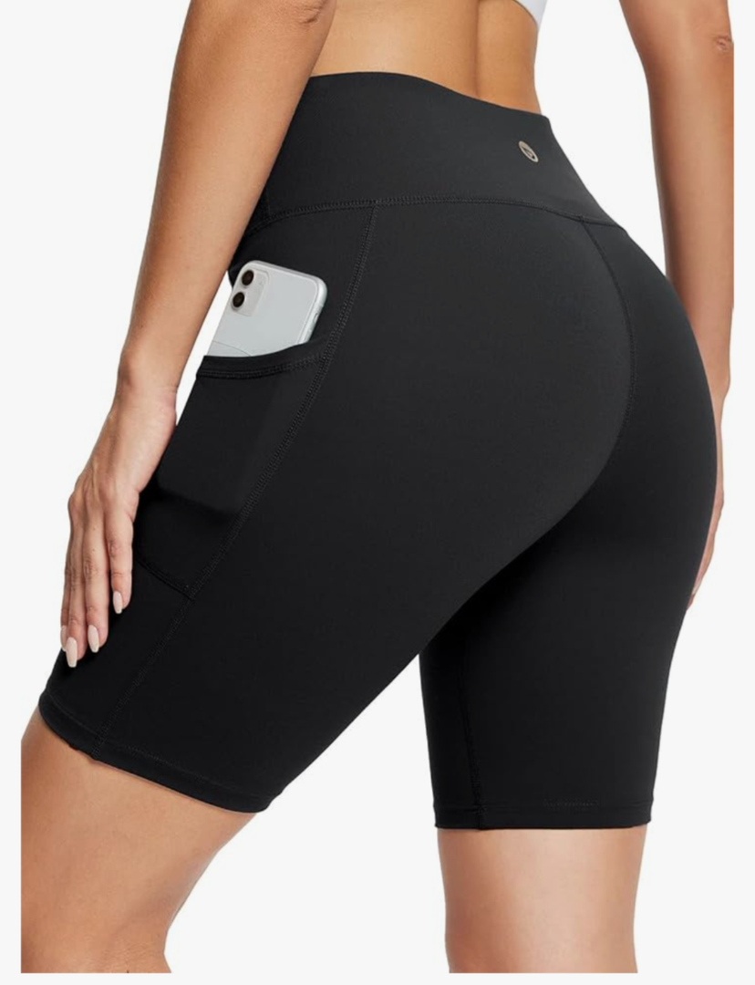 baleaf Women's 8" Biker Shorts High Waist Yoga Workout Gym Running Volleyball Spandex Shorts with Pockets L