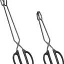 HINMAY Stainless Steel Scissor Tongs 12" and 16" Set, Extra Long Metal Kitchen Tongs for Cooking, Grilling & Serving (Set of 2, Black)