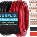 1/0 Gauge Wire 1/0 AWG Battery Cable (20FT Red+20FT Black), Copper Clad Aluminum CCA Amp Wiring Kit, Automotive Wire with Terminals Connectors, for Car Audio Speaker, Marine, RV Trailer