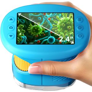 1000X Handheld Microscope for Kids, 4K 2.4" Screen Digital Kids Microscopes with 12 Slides, Portable Edu Toys Gifts for Age 3 4 5 6 7 8 9 10 11 12 Year Old Boys Girls Children Students(Blue)