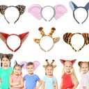 splolowil 6 Pieces Animal Headbands Jungle Safari Party Favors Wild Animal Hair Hoop for Kids Adults Animal Cosplay Birthday Theme Party Supply Stage Performance Giraffe and Tiger ears headband