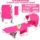 Wheel-To-Go Oversized Tanning Chair with Face Hole & Wheels | Portable Heavy Duty Folding Lounge Chair | Outside Sunbathing Reading Relaxing Beach Poolside | XL Wide | 330 LBS Pink (Patent Design)