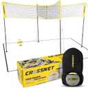 CROSSNET Quick Assemble 4 Square Volleyball Game Set for Adults and Kids with Volleyball Net, Backpack and Ball for Outdoor Games