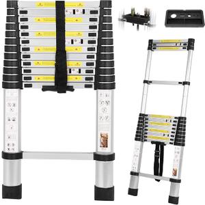 Dajianglx 12.5FT Telescoping Ladder, Aluminum, Multi-Purpose Extension Ladder with Tool Tray, 16 Steps, Silver