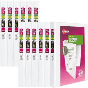 Avery® Durable View 3 Ring Binders, 0.5" Slant Rings, 12 White Binders