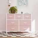 OLIXIS 7 Drawers Dresser for Bedroom, Fabric Storage Tower for Living Room, Entryway - Sturdy Steel Frame, Wooden Top and Easy Pull Fabric Bins, Closet Chests Organizer for Clothes,Pink, 11.8"D x 39.4"W x 30"H