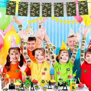 Army Party Favors, Military Camo Temporary Tattoos Slap Bracelets Keychains Stickers Badges Goodie Bags Soldiers Figures for Army Birthday Party Decorations Gifts for Kids Classroom Rewards