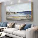 Yuaxker Coastal Wall Art Framed Wall Decor Blue and White Lighthouse Canvas Painting Modern Wall Hanging Artwork for Living Room Bedroom Dining Room Office Home Decor 20x40 Inch