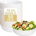 I00000 50 Pack White Plastic Bowls with Gold Rim,16 oz Disposable Soup Bowls,Premium Heavy Plastic Serving Bowls Ideal for Wedding & Party
