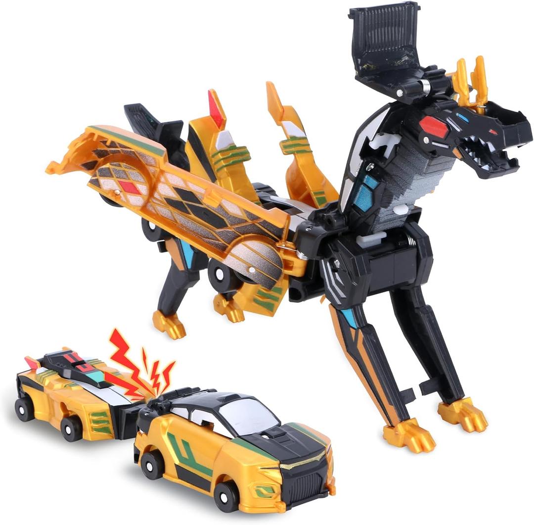 2-in-1 Transforming Dinosaur Car Toy  Magnetic Collision Robots for Kids | Exciting Transformation Play for Boys & Girls | Ideal Birthday (Golden)