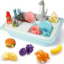 Asweets Color Changing Kitchen Sink Toys, Toddler Sink Toys with Running Water, Pretend Play Toys with Upgraded Faucet, Automatic Water Cycle System (Blue)